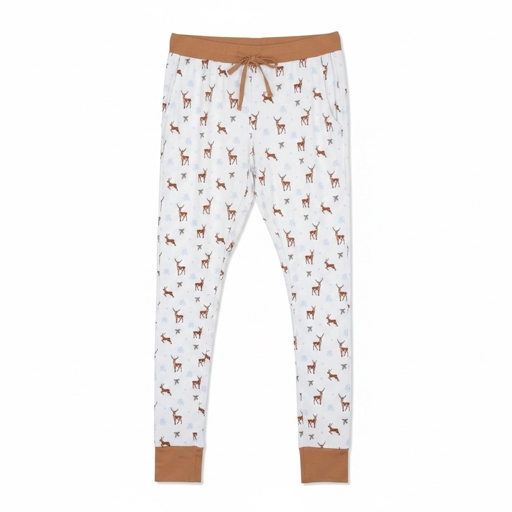 Bubble Baby Women Deer Print Bamboo Pajama Pants White Brown XXS/XS BB-014